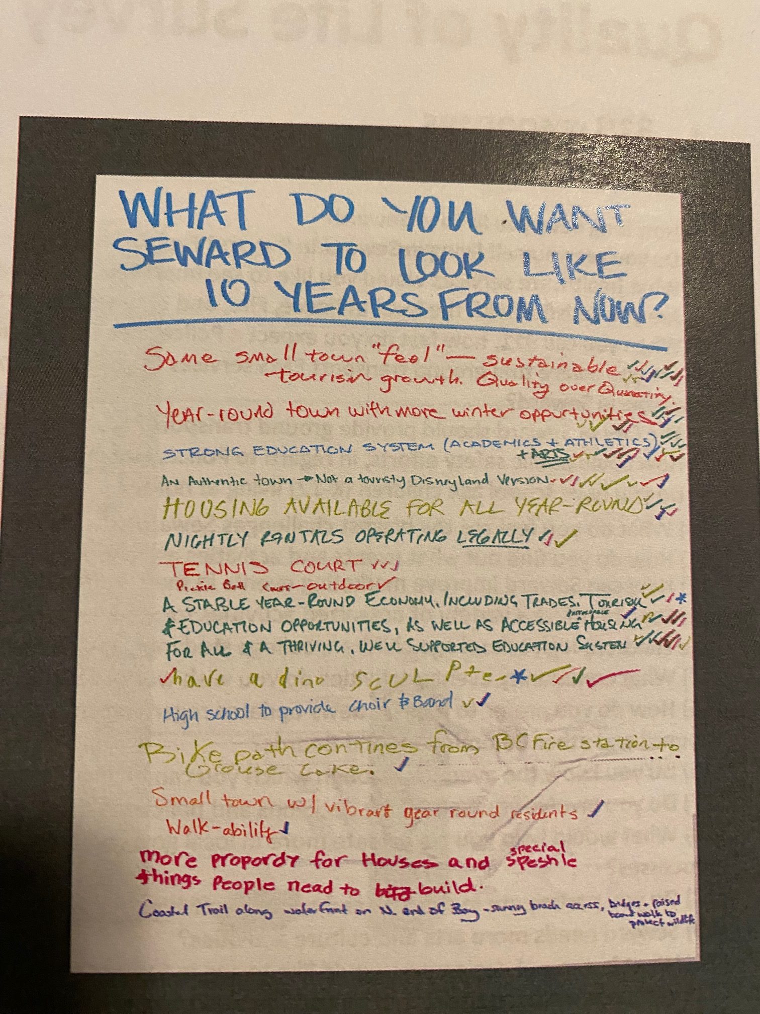 Seward Comprehensive Plan: Community survey results