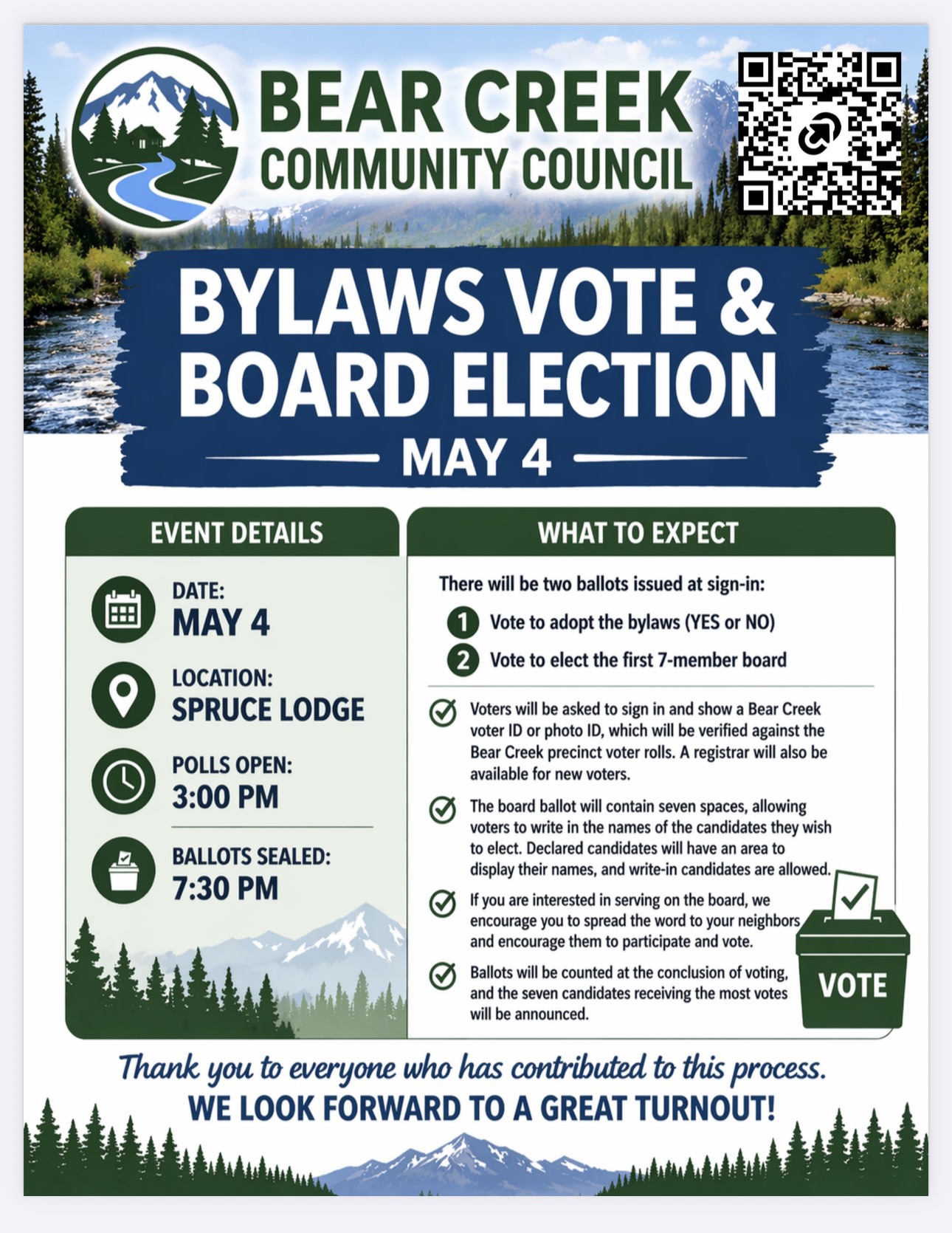 Bear Creek Community Council board candidates, and bylaws vote