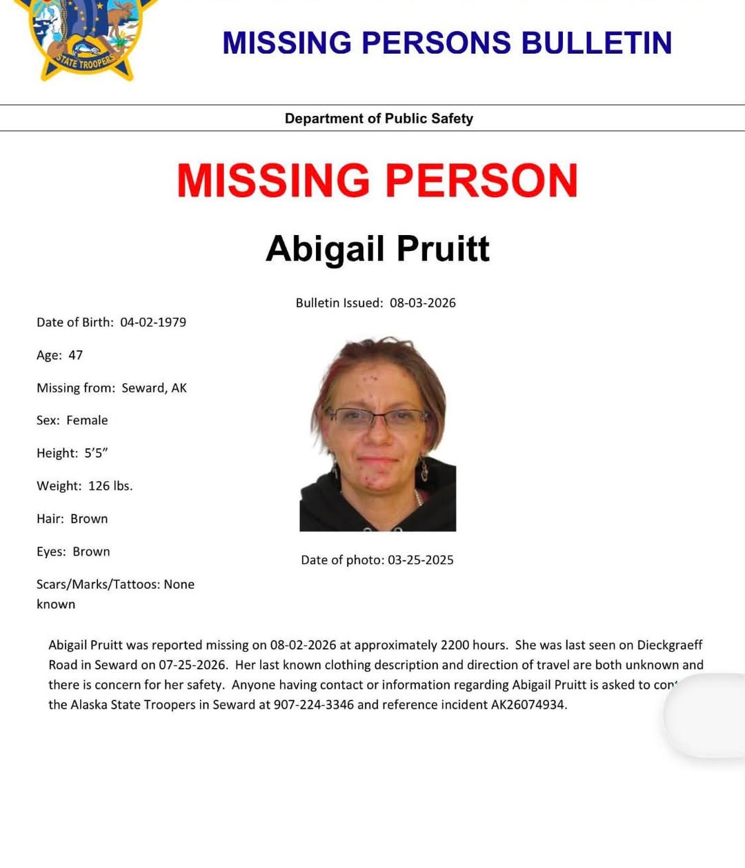 Missing Seward woman: Abigail Pruitt
